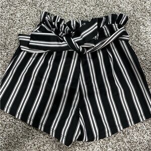 Black and white paper bag shorts